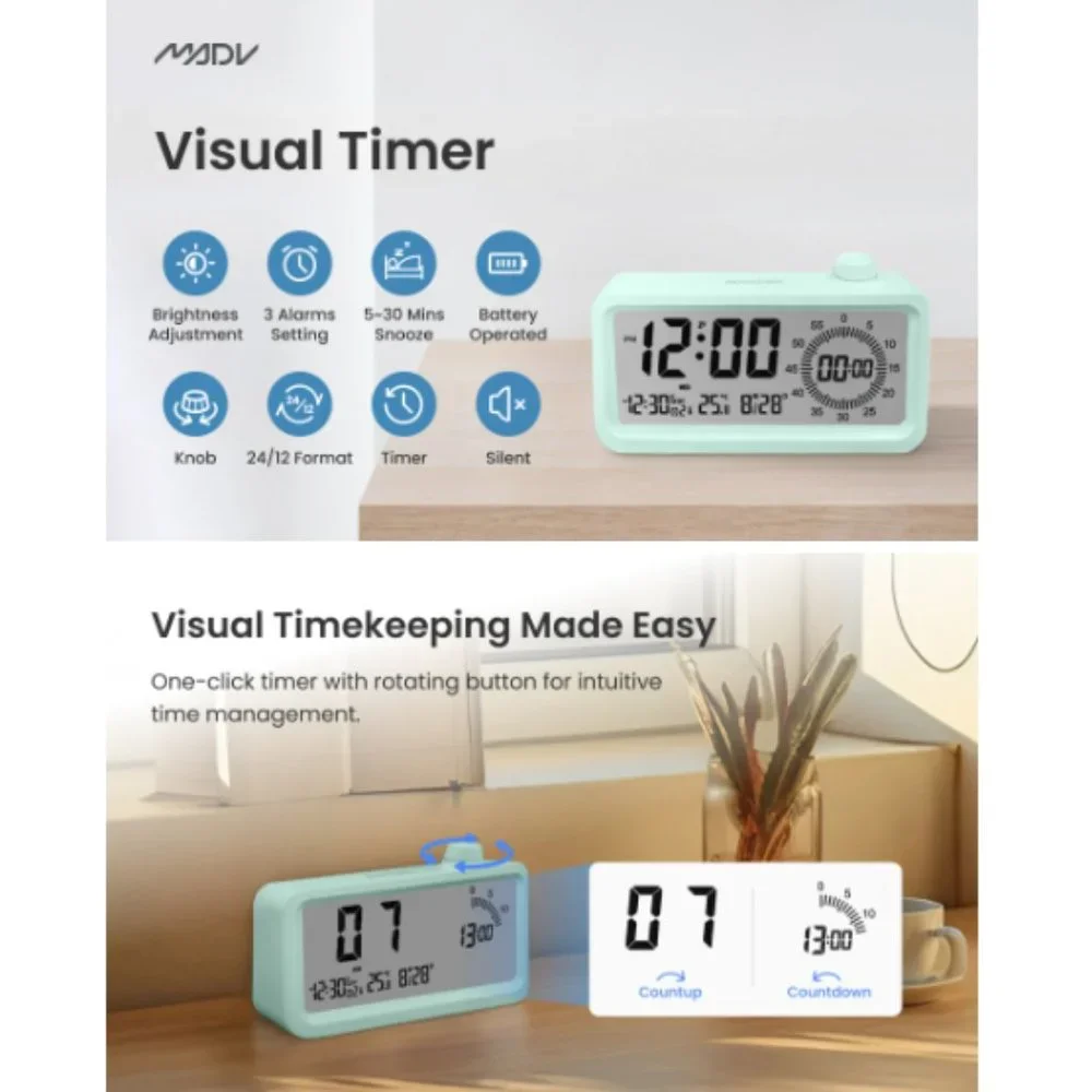 All-in-One Multifunctional Digital Alarm Clock -Time Manager Clock - LED Display